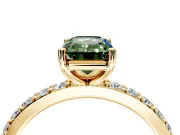 Solitaire Engagement Ring Setting for Fancy Green Emerald Cut Center with Round Cut Pave Band and Prong Head in Yellow Gold