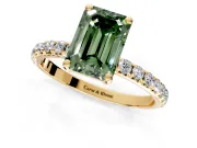 Solitaire Engagement Ring Setting for Fancy Green Emerald Cut Center with Micro Pave Band and Prong Head in Yellow Gold