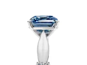 Solitaire Engagement Ring Setting for Fancy Blue Asscher Cut Center with Carved Leaf Shoulders and Prong Head in Sterling Silver