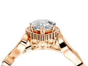 Halo Engagement Ring Setting for Pear-Shaped Center with Leaf Motif Split Shank and Prong Head in Rose Gold