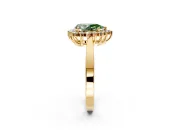 Starburst Halo Engagement Ring Setting for Fancy Green Pear-Shaped Center with Flat Cathedral Band and Prong Head in Yellow Gold