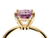 Minimalist Solitaire Engagement Ring Setting for Fancy Pink Radiant Cut Center with Thin Band and Prong Head in Yellow Gold