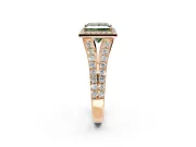 Halo Engagement Ring Setting for Fancy Green Princess Cut Center with Narrow Pave Split Shank and Prong Head in Rose Gold
