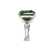 Solitaire Engagement Ring Setting for Fancy Green Asscher Cut Center with Bezel Station Band and Prong Head in Sterling Silver