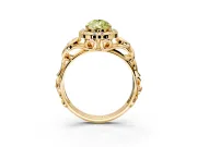 Halo Engagement Ring Setting for Fancy Yellow Pear-Shaped Center with Open Scroll Shoulders and Prong Head in Yellow Gold