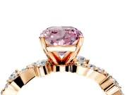 Solitaire Engagement Ring Setting for Fancy Pink Cushion Cut Center with Bar-Station Pave Twist and Prong Head in Rose Gold