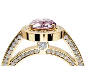 Halo Engagement Ring Setting for Fancy Pink Oval Center with Framed Halo, Pave Band and Prong Head in Yellow Gold