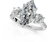 3 Stone Engagement Ring Setting for Marquise Center with Crossover Basket, Pave Band and Prong Head in Sterling Silver