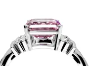 Solitaire Engagement Ring Setting for Fancy Pink Asscher Cut Center with Grooved Bar Accent Band and Prong Head in White Gold