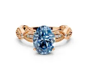Solitaire Engagement Ring Setting for Fancy Blue Oval Center with Marquise Panel Band and Prong Head in Rose Gold