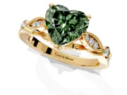 Solitaire Engagement Ring Setting for Fancy Green Heart-Shaped Center with Marquise and Bezel Accents and Prong Head in Yellow Gold