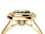 Halo Engagement Ring Setting for Fancy Green Asscher Cut Center with Milgrain Pave Band and Bezel Head in Yellow Gold