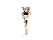 Solitaire Engagement Ring Setting for Heart-Shaped Center with Pave Bypass Swirl Band and Prong Head in Rose Gold