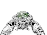 Milgrain Halo Engagement Ring Setting for Fancy Green Marquise Center with Shoulder Bezels and Prong Head in Sterling Silver