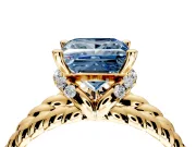Halo Engagement Ring Setting for Fancy Blue Princess Cut Center with Rope Twist Split Shank and Prong Head in Yellow Gold