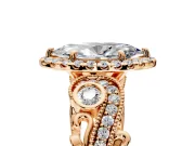 Milgrain Halo Engagement Ring Setting for Marquise Center with Shoulder Bezels and Prong Head in Rose Gold