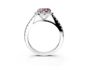 Halo Engagement Ring Setting for Fancy Pink Heart-Shaped Center with Full Pave Band and Prong Head in White Gold