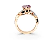 Halo Engagement Ring Setting for Fancy Pink Heart-Shaped Center with Marquise and Pave Bypass Band and Prong Head in Rose Gold