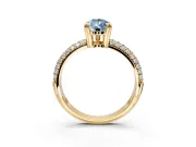 Solitaire Engagement Ring Setting for Fancy Blue Pear-Shaped Center with Multi-Row Pave Accents and Basket Head in Yellow Gold