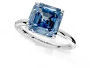 Hidden Halo Engagement Ring Setting for Fancy Blue Asscher Cut Center with Thin Rounded Band and Prong Head in Sterling Silver