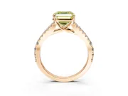 Solitaire Engagement Ring Setting for Fancy Yellow Asscher Cut Center with Pave Split Shank and Prong Head in Rose Gold