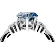 Solitaire Engagement Ring Setting for Fancy Blue Heart-Shaped Center with Grooved Bar Accent Band and Prong Head in Sterling Silver