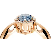 Halo Engagement Ring Setting for Fancy Blue Marquise Center with Tapered Plain Band and Prong Head in Rose Gold