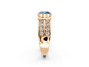 Bezel Engagement Ring Setting for Fancy Blue Cushion Cut Center with Wide Channel-Set Band and Bezel Head in Rose Gold