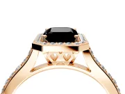 Halo Engagement Ring Setting for Fancy Black Emerald Cut Center with Pave Accents, Heart Basket and Prong Head in Rose Gold