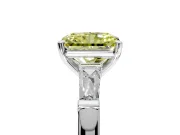 3 Stone Engagement Ring Setting for Fancy Yellow Radiant Cut Center with Tapered Baguettes, Plain Band and Prong Head in Sterling Silver