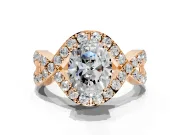 Halo Engagement Ring Setting for Oval Center with Pave Infinity Twist Band and Prong Head in Rose Gold