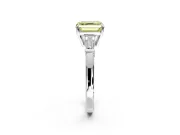 3 Stone Engagement Ring Setting for Fancy Yellow Asscher Cut Center with Baguette Accents and Prong Head in Platinum