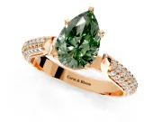 Solitaire Engagement Ring Setting for Fancy Green Pear-Shaped Center with Multi-Row Accents and Prong Head in Rose Gold