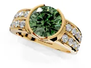 Bezel Engagement Ring Setting for Fancy Green Round Cut Center with Wide Channel-Set Band and Bezel Head in Yellow Gold