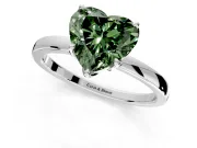 Solitaire Engagement Ring Setting for Fancy Green Heart-Shaped Center with Thin Rounded Plain Band and Prong Head in White Gold