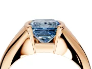 Tension Engagement Ring Setting for Fancy Blue Princess Cut Center with Wide Tapered Band and Tension Head in Rose Gold