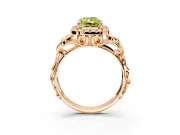 Halo Engagement Ring Setting for Fancy Yellow Radiant Cut Center with Open Scroll Shoulders and Prong Head in Rose Gold