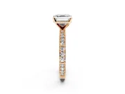 Solitaire Engagement Ring Setting for Asscher Cut Center with Milgrain-Edged Pave Band and Prong Head in Rose Gold