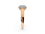 Halo Engagement Ring Setting for Fancy Blue Radiant Cut Center with Knife Ridge Cathedral Band and Prong Head in Rose Gold