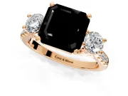 3 Stone Engagement Ring Setting for Fancy Black Asscher Cut Center with Crossover Basket, Pave Band and Prong Head in Rose Gold