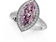 Milgrain Halo Engagement Ring Setting for Fancy Pink Marquise Center with Three-Sided Pave Band and Prong Head in White Gold