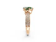 Solitaire Engagement Ring Setting for Fancy Green Pear-Shaped Center with Multi-Row Pave Accents and Basket Head in Rose Gold