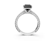Solitaire Engagement Ring Setting for Fancy Black Princess Cut Center with Engraved Milgrain Band and Prong Head in Sterling Silver