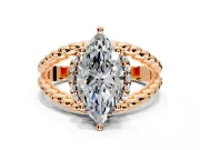 Halo Engagement Ring Setting for Marquise Center with Rope Twist Split Shank and Prong Head in Rose Gold