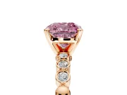 Solitaire Engagement Ring Setting for Fancy Pink Cushion Cut Center with Bezel-Dot Beaded Band and Prong Head in Rose Gold
