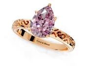 Solitaire Engagement Ring Setting for Fancy Pink Pear-Shaped Center with Scrollwork Band and Prong Head in Rose Gold