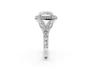 Double Halo Engagement Ring Setting for Radiant Cut Center with Narrow Pave Split Shank and Prong Head in White Gold