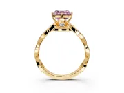 Solitaire Engagement Ring Setting for Fancy Pink Asscher Cut Center with Accented Twist Band and Leaf Prong Head in Yellow Gold