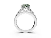 Solitaire Engagement Ring Setting for Fancy Green Heart-Shaped Center with Graduated Shared Prongs and Prong Head in Sterling Silver