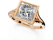 Solitaire Engagement Ring Setting for Princess Cut Center with V Split Shank and Bezel Head in Rose Gold